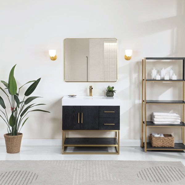 17 Stories 36'' Single Bathroom Vanity with Stone Top with Mirror | Wayfair